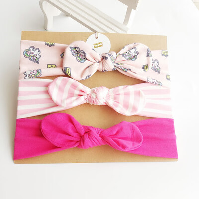 

3 Pcsset Popular Fashion Cute Baby Kids Girls Flower Cotton Rabbit Ears Headband Bow Flower Hair Band Accessories Headwear