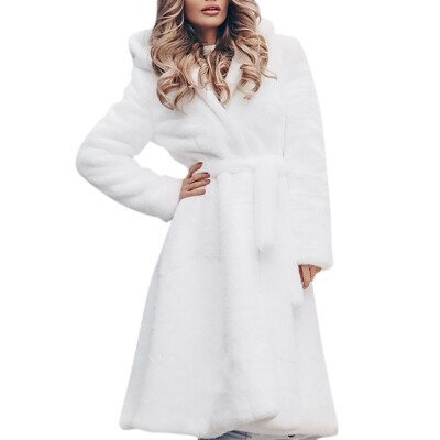 

Faux Fur Coat Women Solid Color Slim Jacket Slim Long Plush Faux Fur Hooded Winter Warm Coat