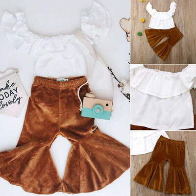 

Kids Baby Girl Clothes Solid Top T shirtFlares Pants Bell Bottoms Outfit Set