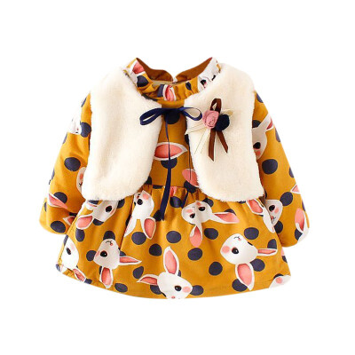 

New Autumn Winter Baby Girls Dress Long-Sleeve Princess Dress Kids Clothes Children Bow Dresses Set