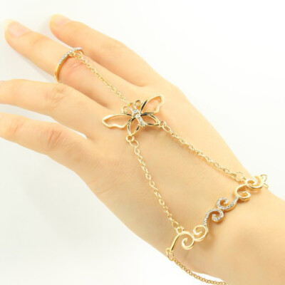 

Women Hollow Butterfly Link Luxury Chain Finger Ring Bracelet Fashion Jewelry