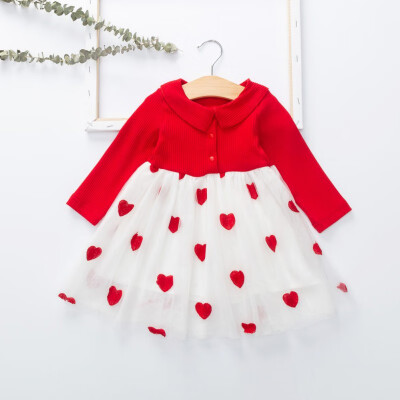 

Baby Girls Mesh Dress With Heart Girls Christmas Costume Children Clothing Long Sleeve Kids Dresses Clothes for 1-7 years