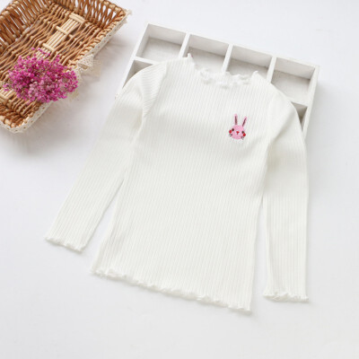 

Toddler Girl T-shirt Autumn Long Sleeve Rabbit Cat Letter Embroidery T-shirt Tops Cotton Casual Blouse Outfits