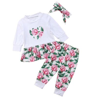 

Toddler Set Kids Baby Girl Floral Print Flare Hem Shirt Rose Print Pants Set Comfy Kid Clothes Set