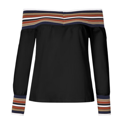 

Long Sleeve Top Casual Print Womens Off Shoulder Sexy Ruffled Word Collar Tie Color with Long Sleeve Summer Casual Shirt