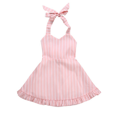 

Summer Kids Girls Casual Sleeveless Striped Pattern Dress Backless Design Costume Baby Children Sundress