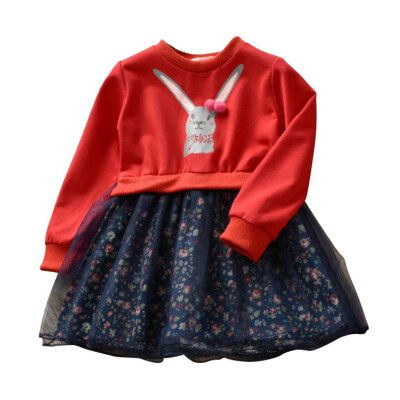 

Baby Dresses 2018 autumn New Baby Girls Clothes Print Rabbit Mesh Baby Princess Dress Cute Cotton Kids clothes