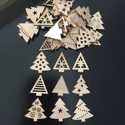 

50Pcs Natural Christmas Pendants Wooden Snowflakes Tree Ornaments Christmas Tree Decorations For Home Christmas Party