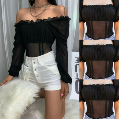 

Women Sexy Jumpsuit Bodycon Bodysuit Leotard Top Romper Blouse Long Sleeve