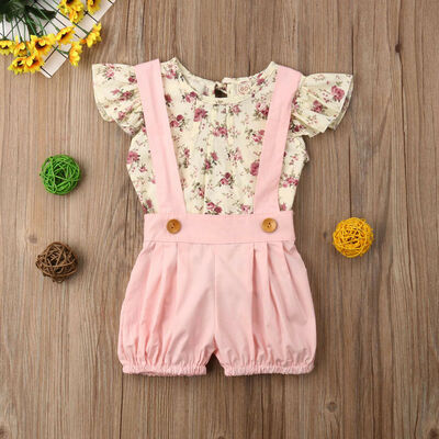 

Cute 2PCS Toddler Kids Baby Girl Summer Clothes Floral TopsBelt Shorts Outfits