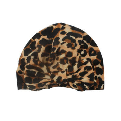 

Soft Newborn Baby Leopard Pattern With Bowknot Girls Caps Baby Hat Baby Turban Elastic Cap