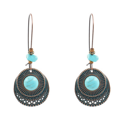 

Women Retro Earring Girls Dangling Round Pendant Alloy Big Earring Ear Hook Jewelry Ornament