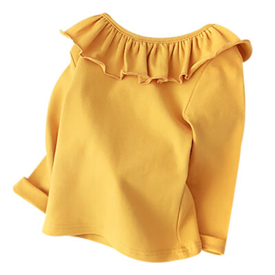 

Autumn Baby Girl Long Sleeve Ruffle Design T-Shirts Kids Solid Color Soft Comfy Tops Tees Children Casual Blouse