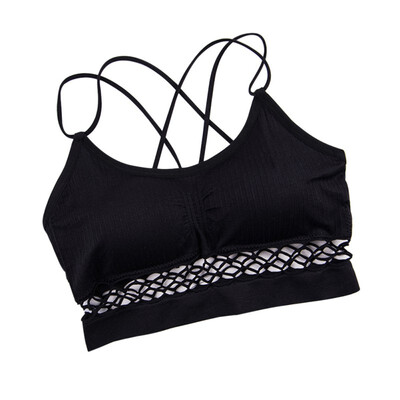 

Fashion Women Underwear Hollow Out Sexy Bra One-Piece Seamless Solid Vest Crochet Tops Bralette Bra Cami Crop Tops