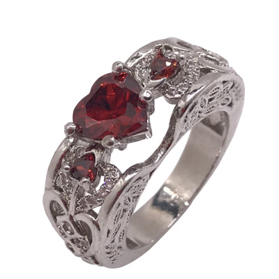 

Womens Natural Red Ruby Gemstone Diamond 925 Sterling Silver Engagement Wedding Band Ruby Heart Ring