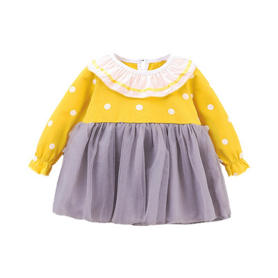 

Autumn Girls Clothes Casual Dress for Baby Girls Long Sleeve Polka Dot Print Mesh Dress Kids Pageant Princess Dresses