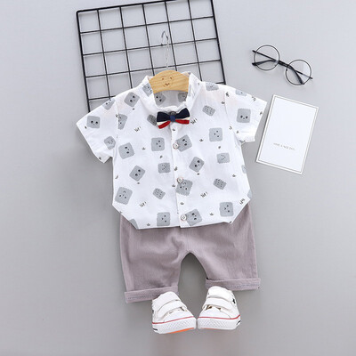 

2PcsSet Summer Baby Boys Short Sleeve Cartoon Print Tops Blouse T-shirtShorts Casual Outfits Sets