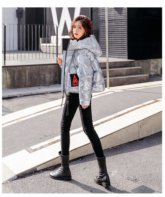 

2018 winter new solid color short hooded womens down jacket 90290