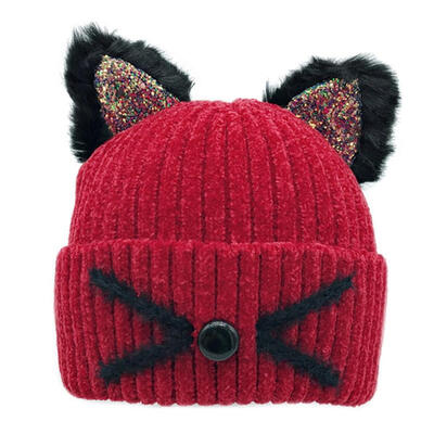 

Baby Newborn caps Winter Warm Hat Toddler Baby Boys Girls Cartoon Cat Knitting Caps Kids Headwrap Ear Warmer