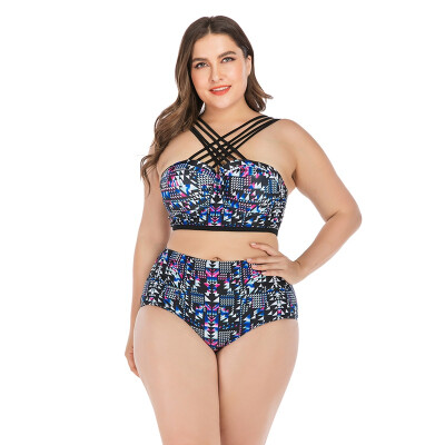 

Women Plus Size Tankini Printed Strappy High Waist Swimwear Bikini Top Bottom Lady Swimsuit Beach Swimming Suit