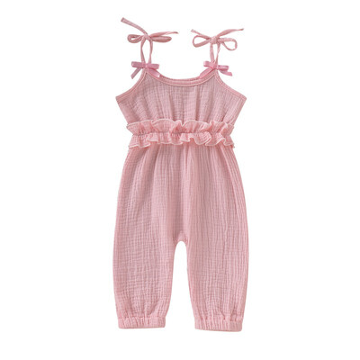 

Summer Baby Girls Cotton And Linen Solid Sleeveless Suspenders Pants Overalls Trousers