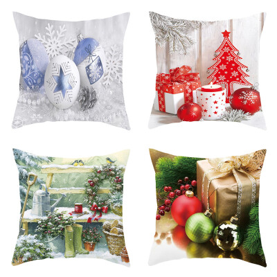 

Tailored 4PC Merry Christmas Short Plush Pillowcase Sofa Pad Set Home Decoration 18x18 In