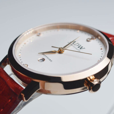 

Fashion Stainless Steel Red Genuine Leather Band Womens Watches for Women Ladies Watches