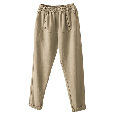 

Gobestart Fashion Lady Solid Color Casual Elastic Waist Plus Size Pants Pocket Trousers
