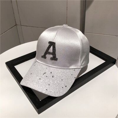 

Baseball cap womens spring&summer Korean version of the tide cap letter with drill stage hip-hop casual black shade hat