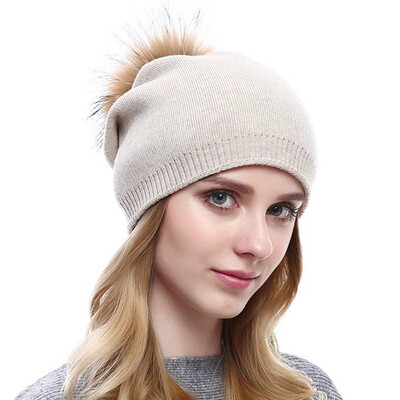 

Gobestart Women Knitting Wool Hemming Warm Beanie Winter Cashmere Hairball Pom Pom Hat Cap