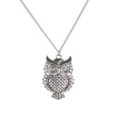 

Unique Long Hollow Owl Pendants Silver Color Necklace Women Alloy Collarbone Chain Jewelry