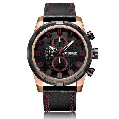 

MEGIR 2082G Men Watch Quartz Sport Watch Luminous Hour Minute Second Calendar Display Versatile Daily Waterproof Fashion Casual PU