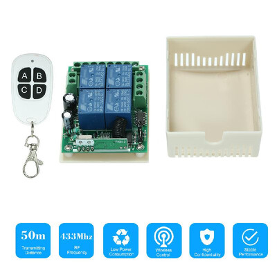 

433Mhz DC 12V 4CH Universal Relay Wireless RF Remote Control Switch Receiver Module&2PCS 4 Key RF 433 Mhz Transmitter Fixed Co