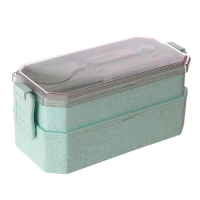 

Students Sealed Wheat Straw Thermal Insulation Lunch Container Double-decker Lunch Box Including Flatware-SpoonChopstick