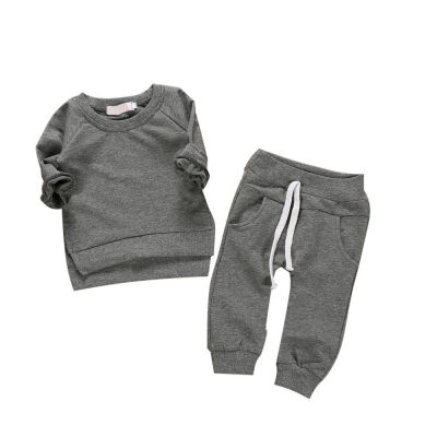 

Autumn Baby Boys Girls Clothes Set Solid Print Long Sleeve Sweatshirt Tops And Pants Trouser Costume Set