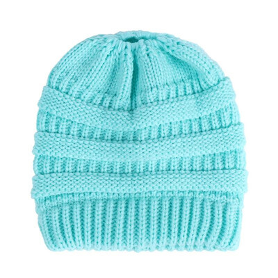 

Fashion Women Knitted Beanies Tail Hat Dome High Bun Ponytail Winter Warm Cap Skullies Headwear
