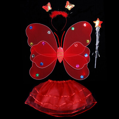 

4Pcs Fairy Princess Kids Costume Sets Butterfly Wings Wand Headband Tutu Skirt Photography Props