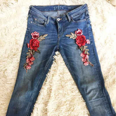 

1 Pair DIY Rose Flower Embroidered Patches Sew On Patch Applique For Jeans Pants