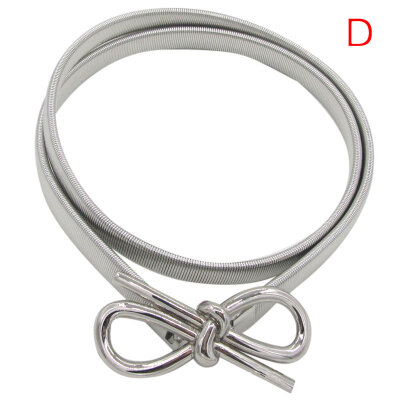 

Hot 2019 Fashion Trend New High Quality Belt Bow Type Buckle Elastic Thin Belt Metal Gold Silver Belt