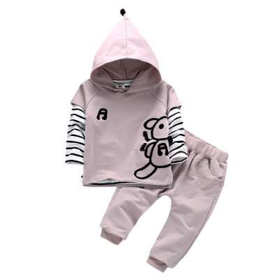 

2019 New Autumn Baby Boy Clothes Set Long Sleeve Striped Tops&Hooded Outerwear with Solid Color Pants Boy Pieces Suit 3PcsS