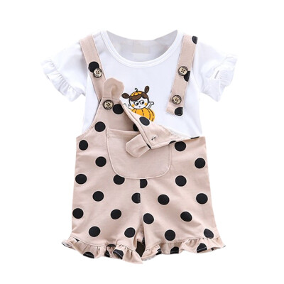 

Toddler Newborn Girl Clothes Autumn Outfits Flare Sleeve Cartoon T-shirt TopsStrap Dot Print Shorts Casual Sets