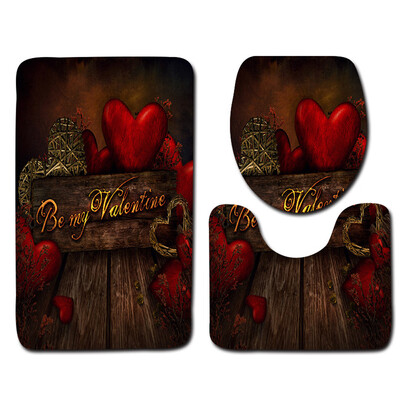 

〖Follure〗3PCS Valentines Day Pattern Non Slip Toilet Seat Cover Rug Bathroom Set Decor