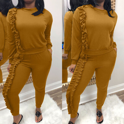 

Tailored Female Autumn Fashion Leaf Edge Slim Pants Leisure Sports Suit