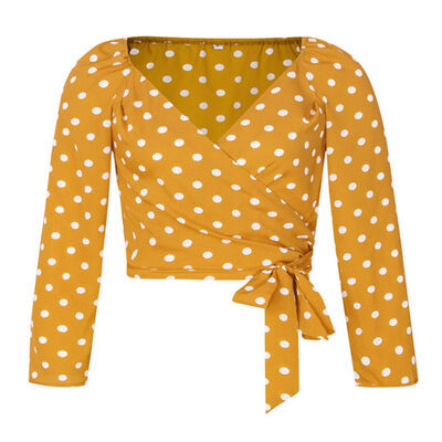 

2019 Summer Women Elegant New Autumn Fashion Design Dot Printed Deep V-neck Long Sleeve Sexy Concise Casual All-match Blouses
