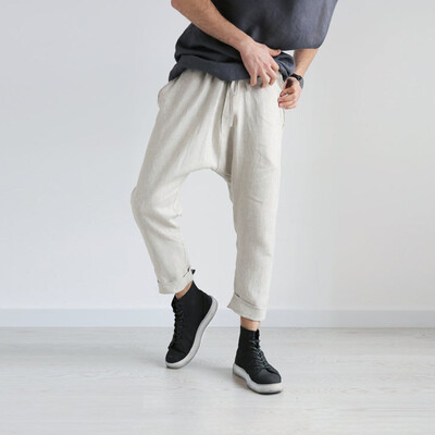 

Gobestart Men Summer Fashion Casual Cotton Long Pants Solid color Casual Pants Beach