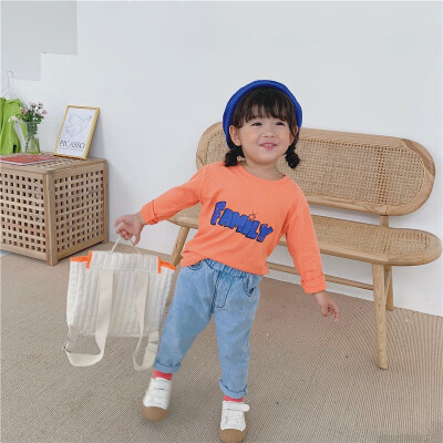 

Children Autumn Cute Stitching Letter Print Wear Round Collar Long Sleeved Cotton Casual T-Shirt