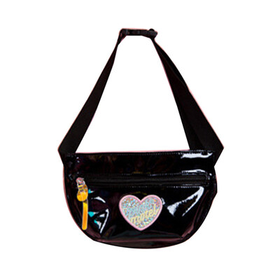 

Outdoor Women Cute Heart Embroidery Patent Leather Chest Bag Waist Fanny Pack