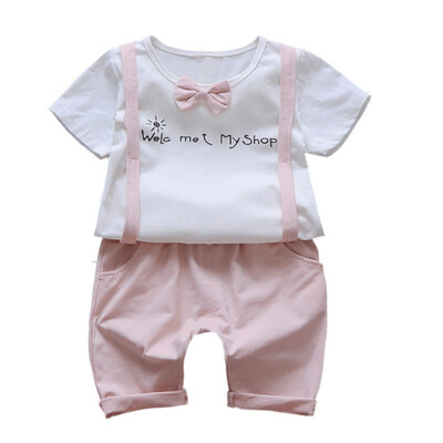 

Summer Toddler Baby Boys Clothing Sets Short Sleeve Bow Tie Letter ShirtSuspenders Shorts Casual Suits NEW
