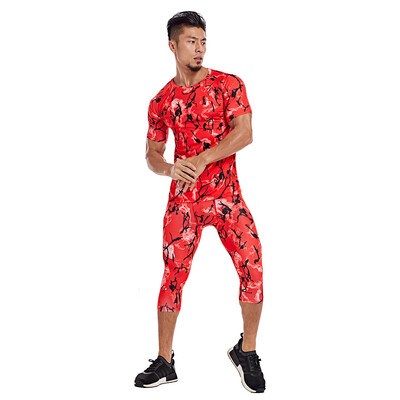 

Toponeto Fashion Mens Printed Elastic Fitness Breathable Fast Drying Sports Tight Suit