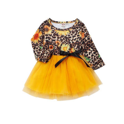 

new cute Baby girl dress Autumn Casual Baby Girls Long Sleeve Leopard Floral Pattern Patchwork Mesh Dress Kids Dresses Hot